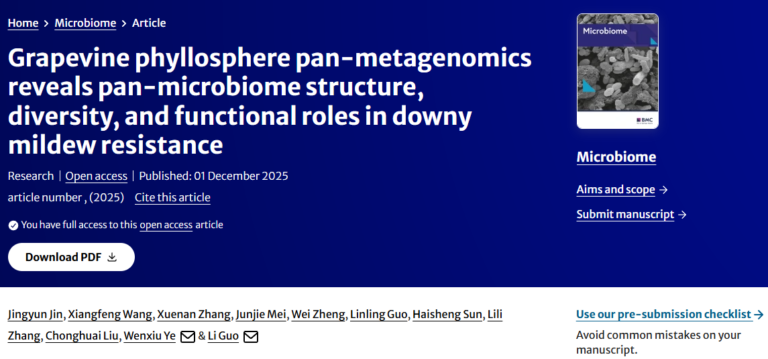 Read more about the article Microbiome | 郭立团队与叶文秀团队联合绘制葡萄叶际泛宏基因组蓝图，开创微生物组防治葡萄霜霉病新思路